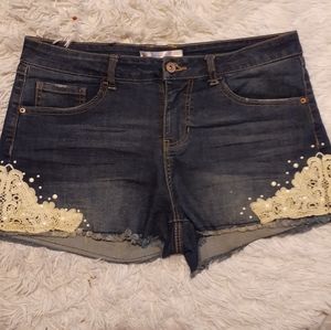 Blue Jean Shorts with Lace Design